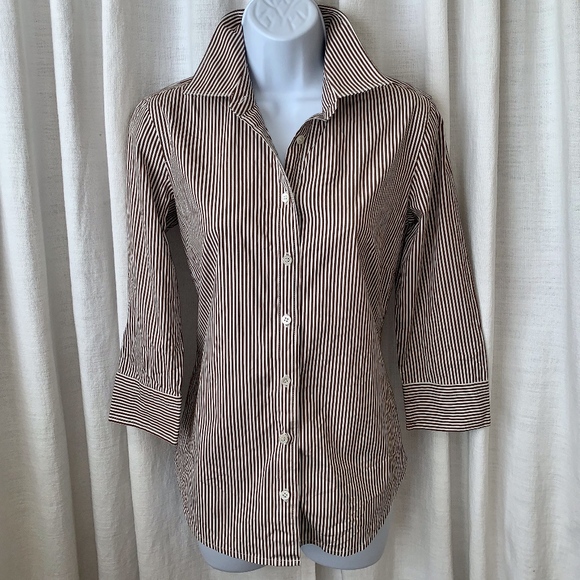 EUC- J.CREW *Brown Stripe* Perfect 3/4 Sleeve Top - Picture 3 of 7